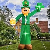 12 Ft St Patricks Day Decorations Inflatable Leprechaun, Blow up Leprechaun Hold Shamrocks Beer Build-in LED Light for Yard Garden Decorations, Indoor and Outdoor Theme Party Yard, Garden, Lawn Decor
