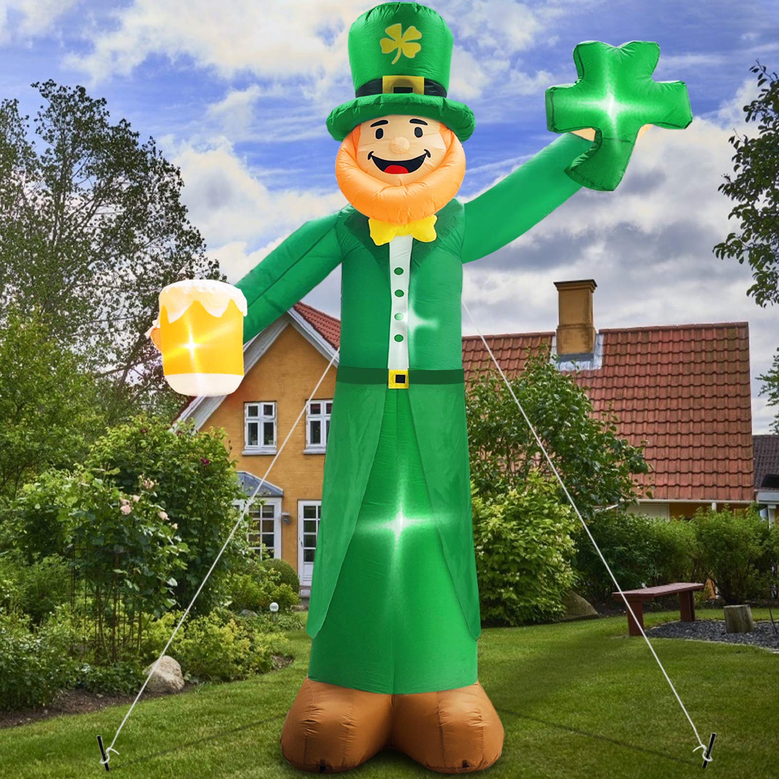 Photo 1 of 12 Ft St Patricks Day Decorations Inflatable Leprechaun, Blow up Leprechaun Hold Shamrocks Beer Build-in LED Light for Yard Garden Decorations, Indoor and Outdoor Theme Party Yard, Garden, Lawn Decor