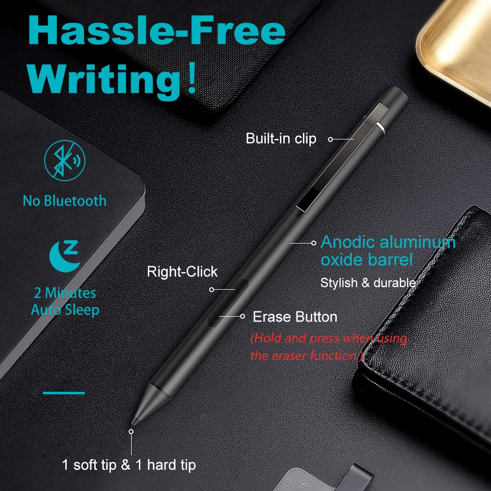 MoKo Rechargeable Stylus Pen, Capacitive Pencil Compatible with Surface Go 2/Pro 7 2019/Pro 6/Book 3 & 2/Pro X/Pro 5 (2017)/Pro 4/Pro 3, Surface 3/Go/Laptop with 1024 Pressure Sensitivity