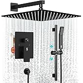 SR SUN RISE 12 Inch Slide Bar Shower Faucet Luxury High Pressure Shower Heads and Handheld Spray Combo Set Wall Mounted Shower System Included Valve and Trim Kit, Matte Black