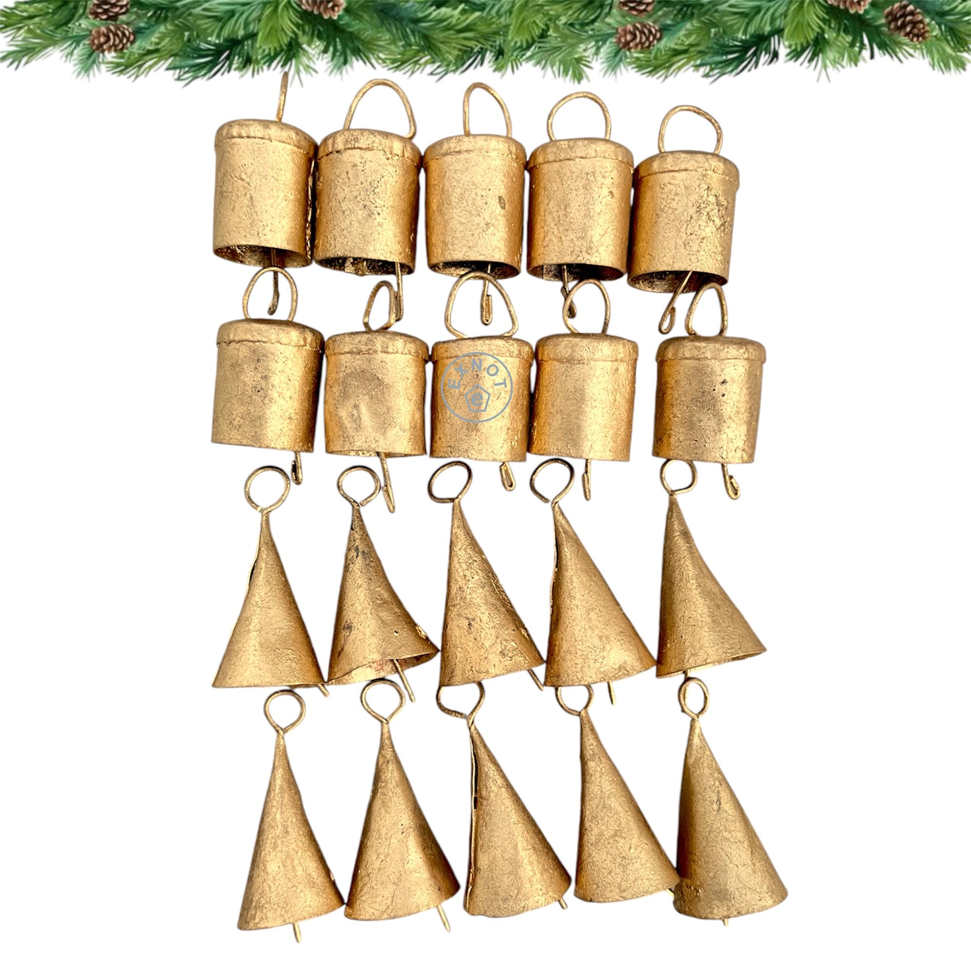 Photo 1 of 20 Pc Vintage Rustic Metal Cow Bells for Christmas Decor - Antique Handmade 4 cm Gold Bells, Witch Bells, Jingle Bell Decor, Small Vintage Bells, Christmas Rustic Bells.
