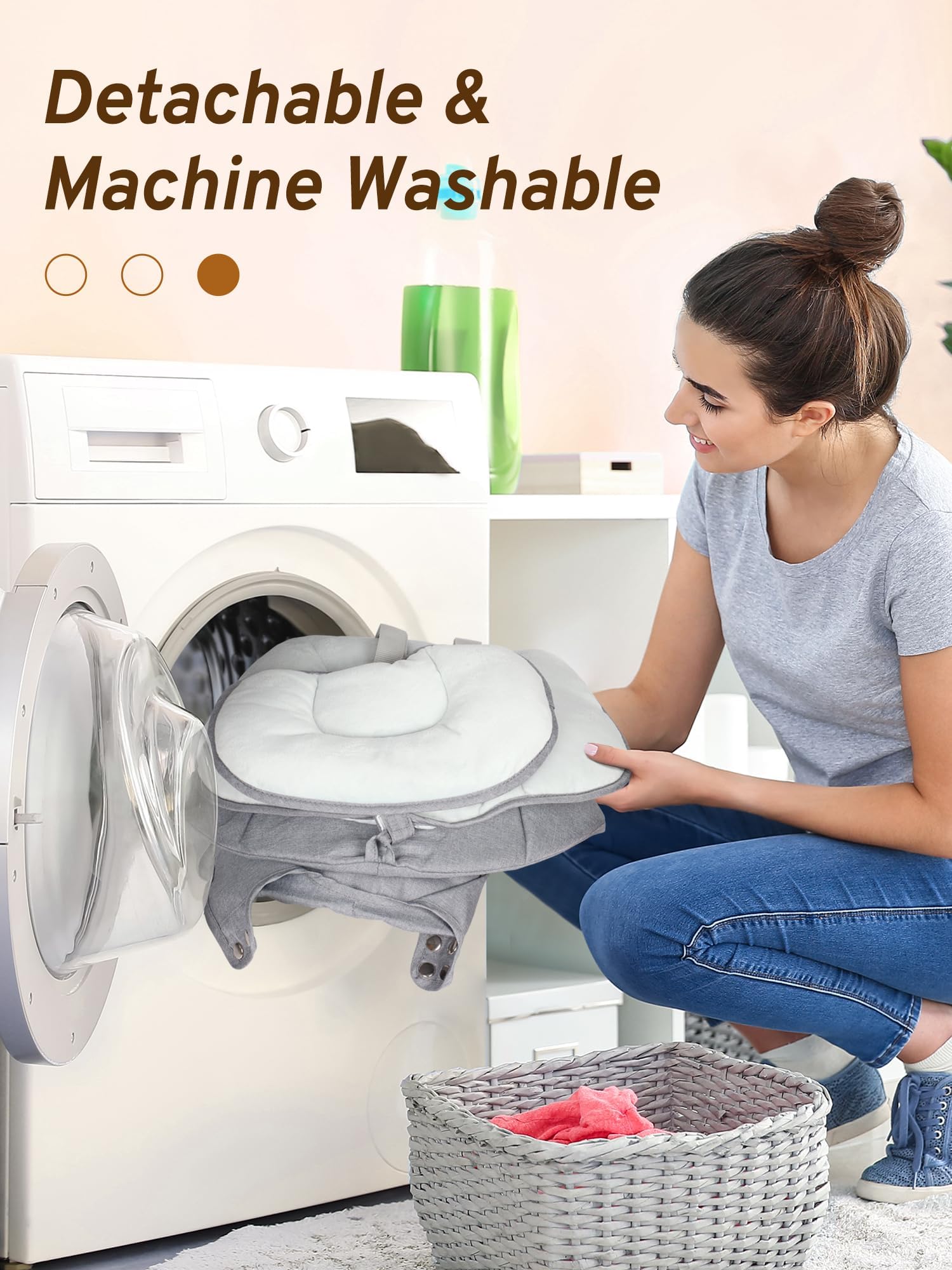 BIUSIKAN Baby Swings for Infants, Electric Baby Swing with Lullabies, Bluetooth, Remote Control, Infant Swing with 3 Seat Positions for Baby Boy Girl, Portable Baby Swing, Grey