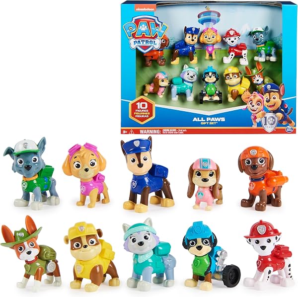Paw Patrol, 10th Anniversary, All Paws On Deck Toy Figures Gift Pack with 10 Collectible Action Figures, Kids Toys for Ages 3