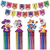 LAIAMER 6 PCS Large Day of The Dead Decorations, 32x11 Inch Dia De Los Muertos Decorations Outdoor Hanging Sugar Skull Decors Mexican Fiesta Day of The Dead Altar Halloween Party Home Decor