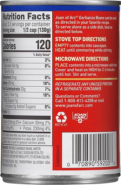 JOAN OF ARC BEANS, GARBANZO, 15 OUNCE