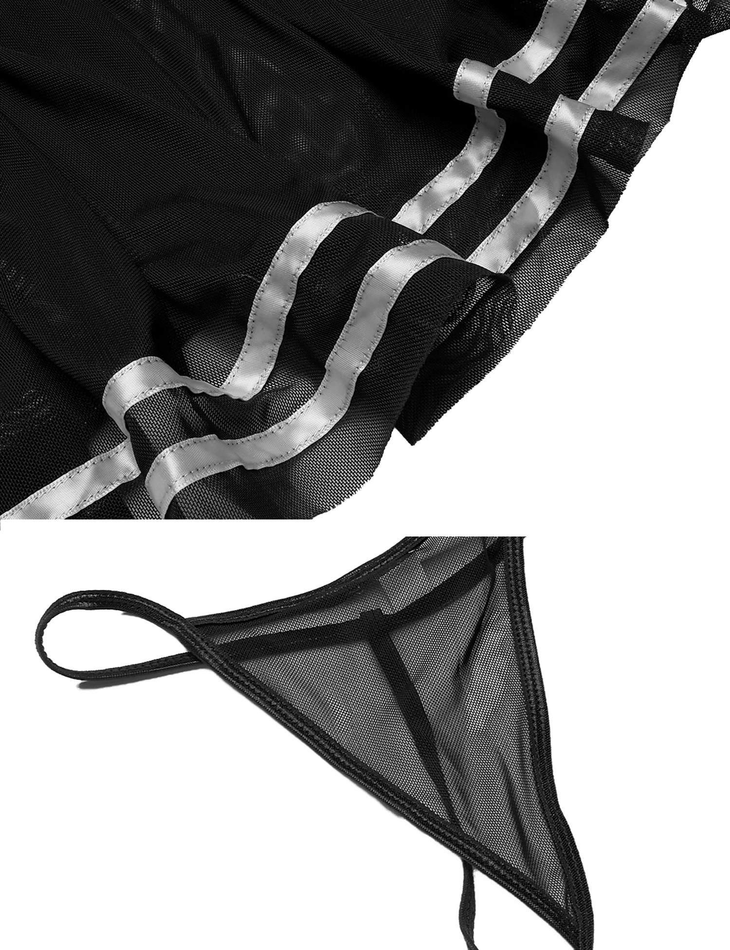 ADOME Womens Chemise Nightgown Lace High Waisted Mesh Nightdress(Black,XL)