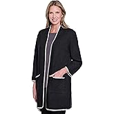 MULTIPLES womens 3/4 Sleeve Drop Shoulder 2-pocket Shawl Collar Open Front Long Cardigan