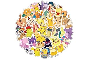 YONGAI 50Pcs Cute Pokemon Sticker for Kids, Cool Cartoon Waterproof Vinyl Decal for Teen Girl Water Bottle Skateboard Notebook Phone Guitar Bike