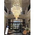 D32''X H100'' Large Crystal Chandelier Lighting, Modern LED Round Raindrop Flush Mount Ceiling Light Fixture for Hotel Staircase Hallway Modern Crystal Chandelier Suitable for Sloping Ceiling