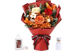 Lewondr Flower for Delivery, Preserved Flowers Bouquet, Orange Roses Bouquet, Real Long-Lasting Forever Birthday Flowers Gifts for Mom Best Friend Mothers Day Christmas Graduation, Dark-Orange