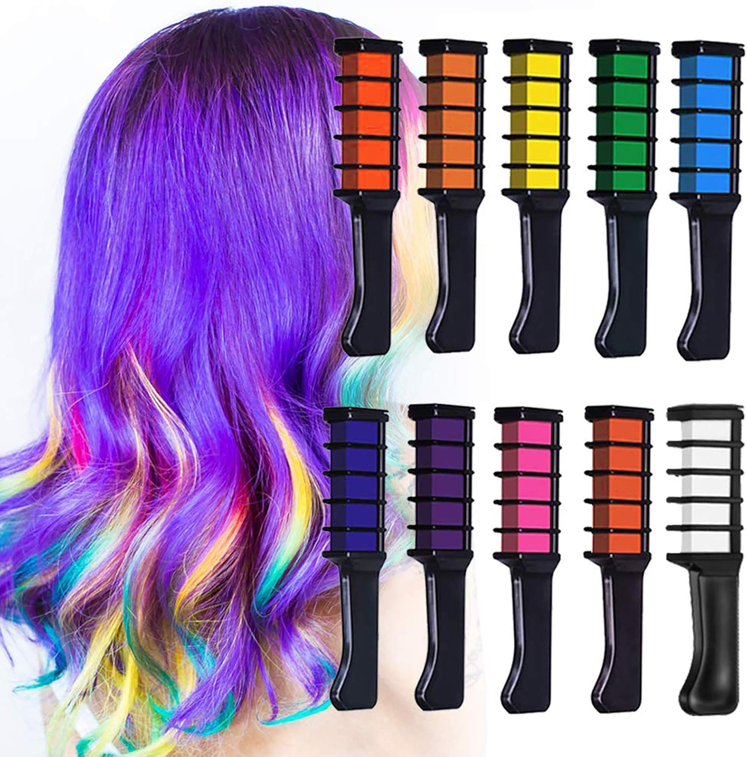 Hair Chalk Comb, Owlbbabies 10 Colors Temporary Hair Color Chalk Dye