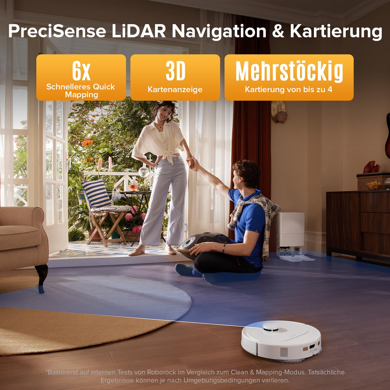 roborock QV 35S Saugroboter mit Wischfunktion, 10.000 Pa HyperForce Saugkraft, Anti-Tangle-Bürsten, Anhebbare Schleudermopps, Intelligente Hindernisvermeidung, Multifunktions-Dockingstation (Weiß)