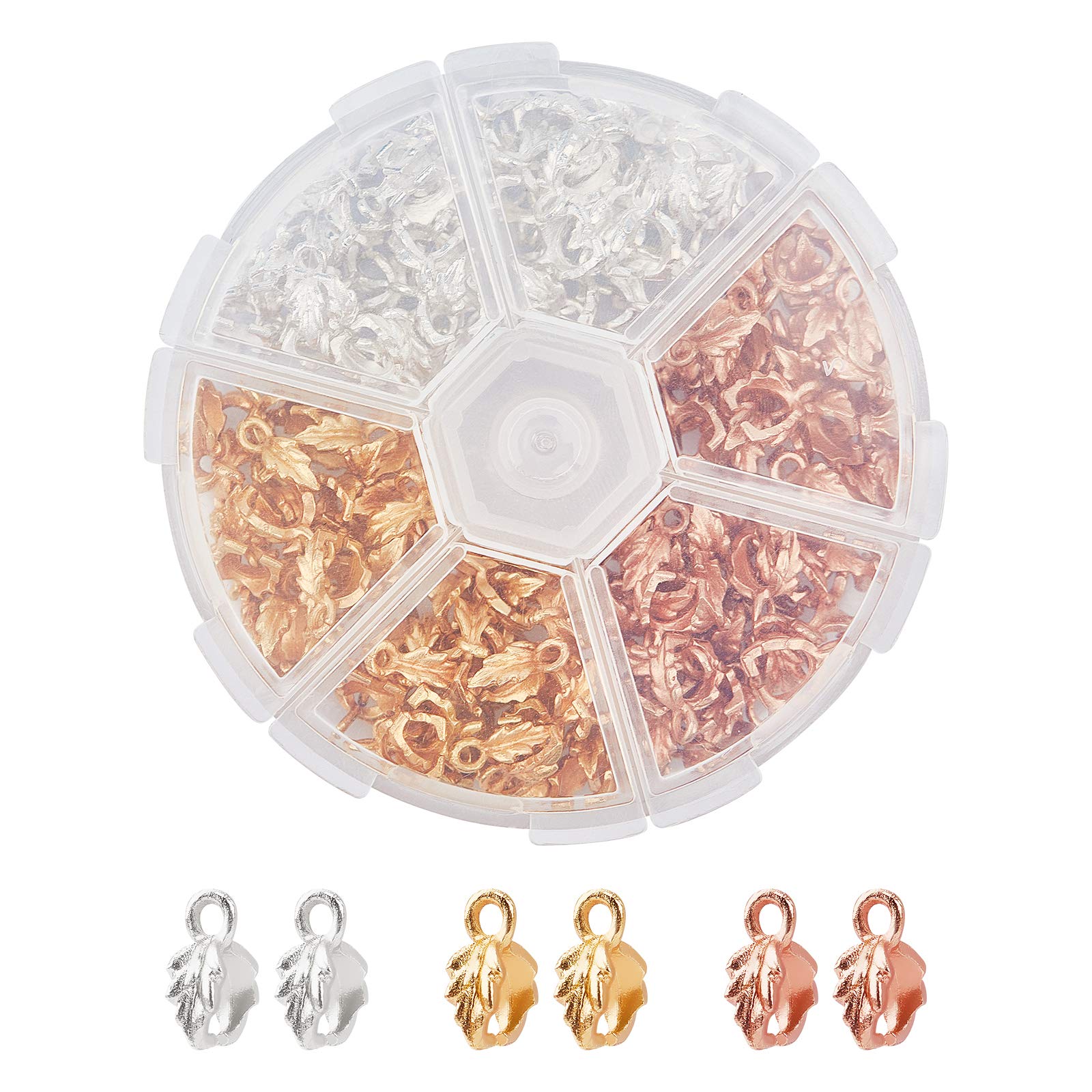 CHGCRAFT 180Pcs Alloy Leaf Shaped Pinch Bails 3 Colors Connector Metal Clip Pendant Clasp for Jewelry Making DIY Necklace Bracelet