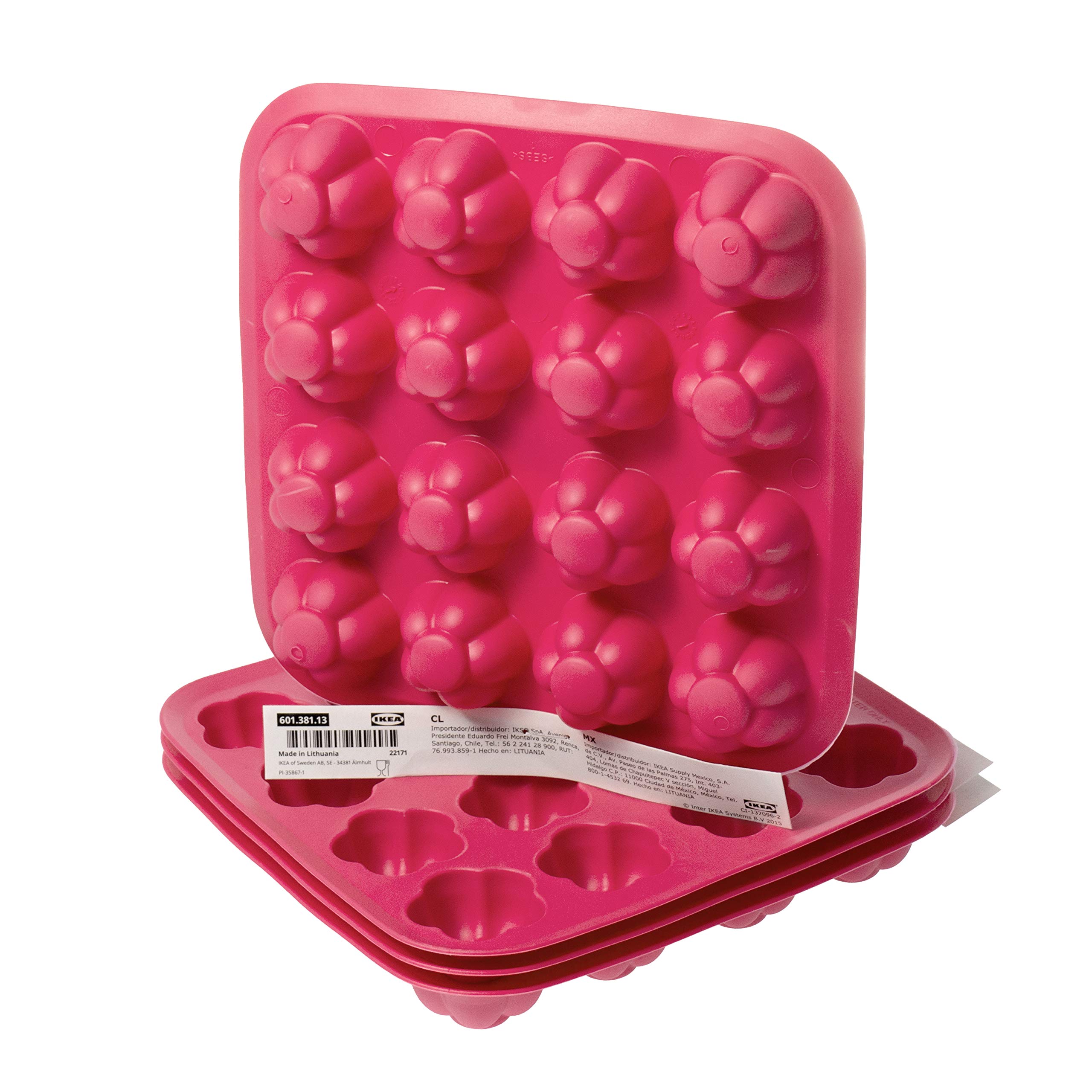 IKEA PLASTIS Raspberry/Flower-Shaped Flexible Ice Cube Moulds/Trays, 18x18cm, Pink, Synthetic Rubber - Set of 4