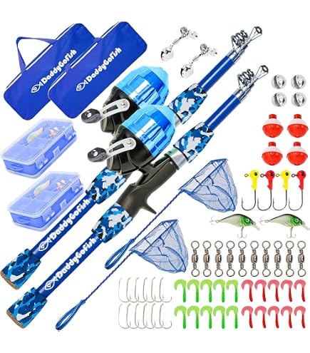 babys first fishing pole Kids for Boys, Girls & Youth Age, Toddler Fishing Pole Set Kit Fish WOW! 10-Pack Rock use fishing poles have Model:804CB-MED:8-17LB 1/4-1 OZ LED Light