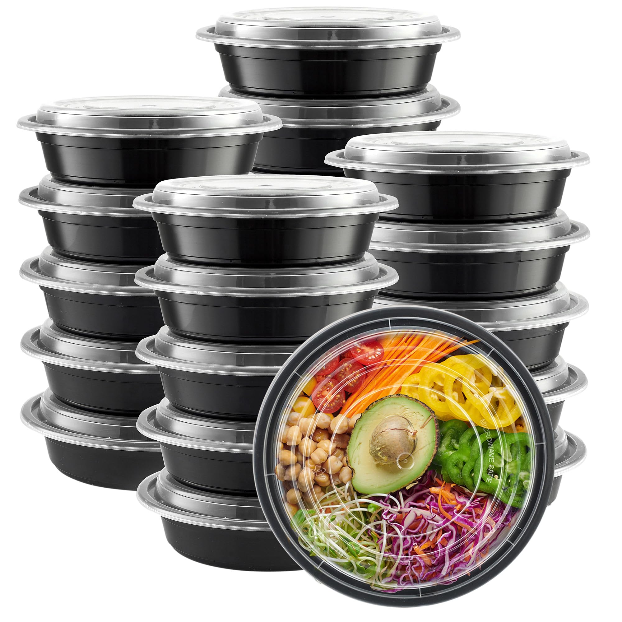 GUSTO [24 oz - 50 Count Round Meal Prep Containers with Lids – Reusable, Microwaveable, Dishwasher & Freezer Safe, BPA-Free Food Storage Containers for Portion Control (Formerly Comfy Package) Image