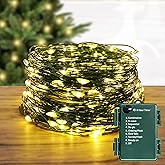 AMMAKER LED Fairy Lights - Battery Operated 34Ft Starry Lights, 100 Micro LEDs in 8 Modes with Timer for Christmas Tree, Dark Green Copper and Warm White