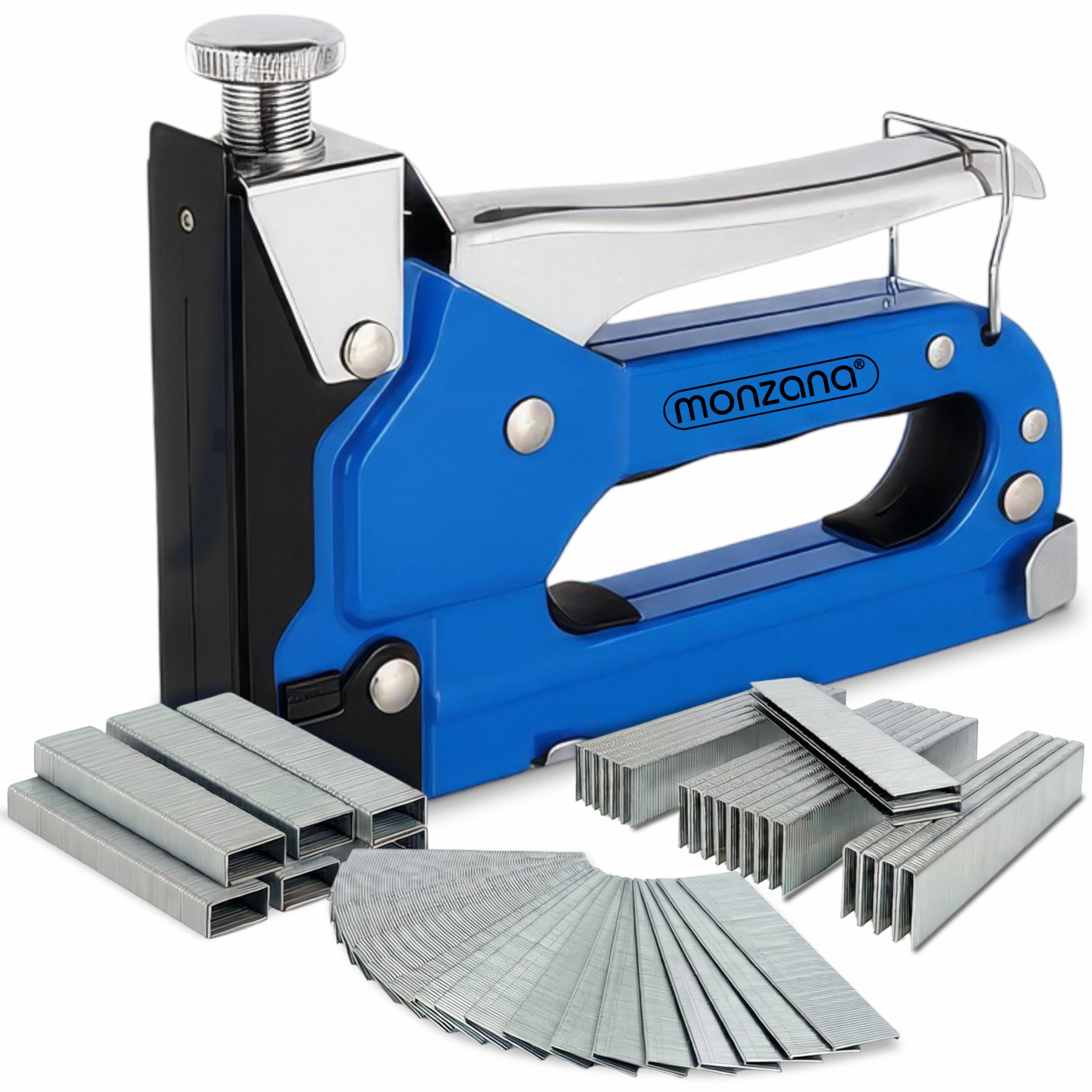 MONZANA® Heavy Duty 3-in-1 Staple Gun with 1500 Staples, for Staples & Nails, Adjustable Force Stapler, for Upholstery, Home Repairs, Carpentry and Other Professional Projects