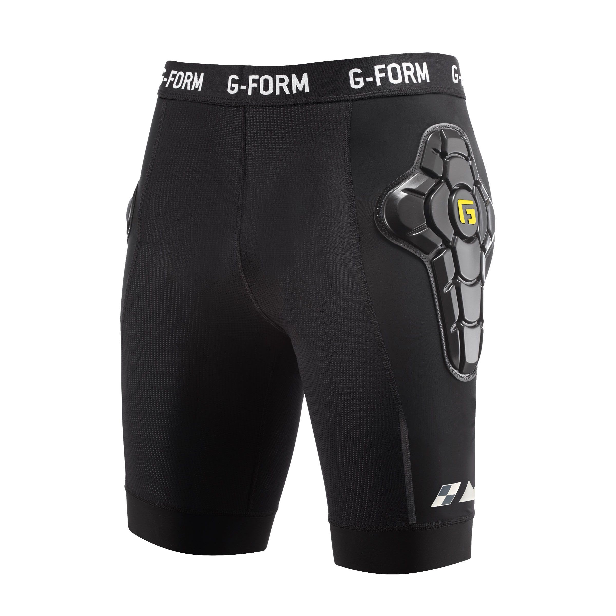 G-Form EX-1 Bike Short Liner - Padded Compression Shorts for Men - Protective Bike Shorts for BMX and Snowboarding - Black/Yellow, Adult Medium