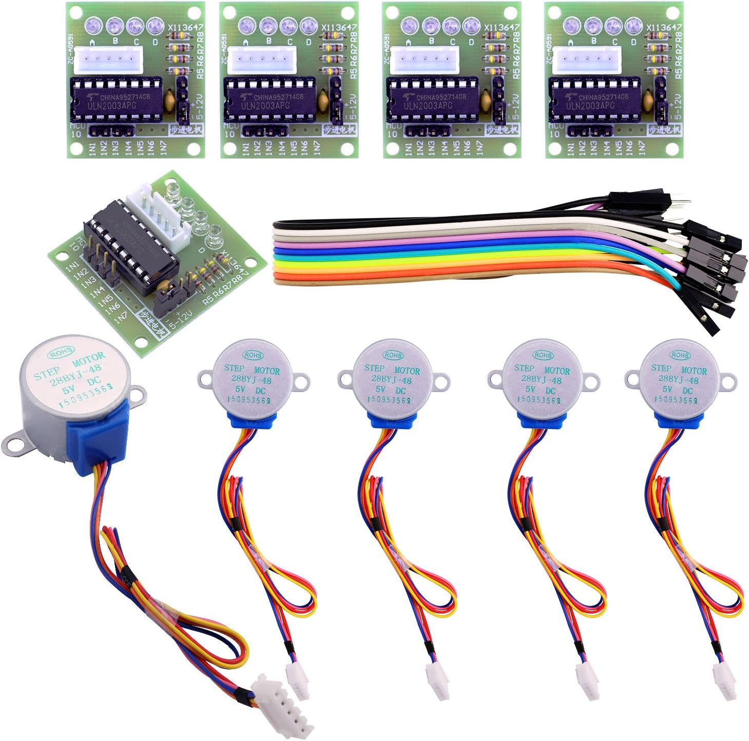 ELEGOO Stepper Motor Driver Board Kit 28BYJ-48 ULN2003, 5PCS 5V 4-Phase 5-Wire Gear Motor for Arduino Raspberry Pi
