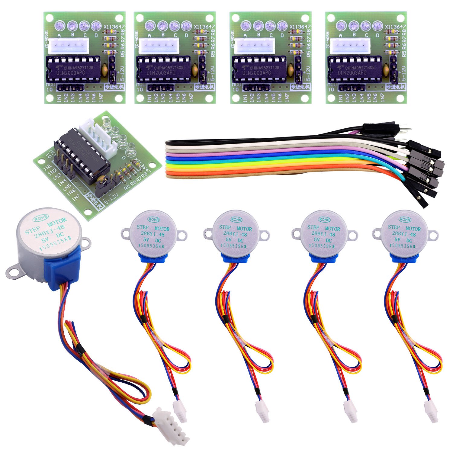 ELEGOO Stepper Motor Driver Board Kit 28BYJ-48 ULN2003, 5PCS 5V 4-Phase 5-Wire Gear Motor for Arduino, Raspberry Pi