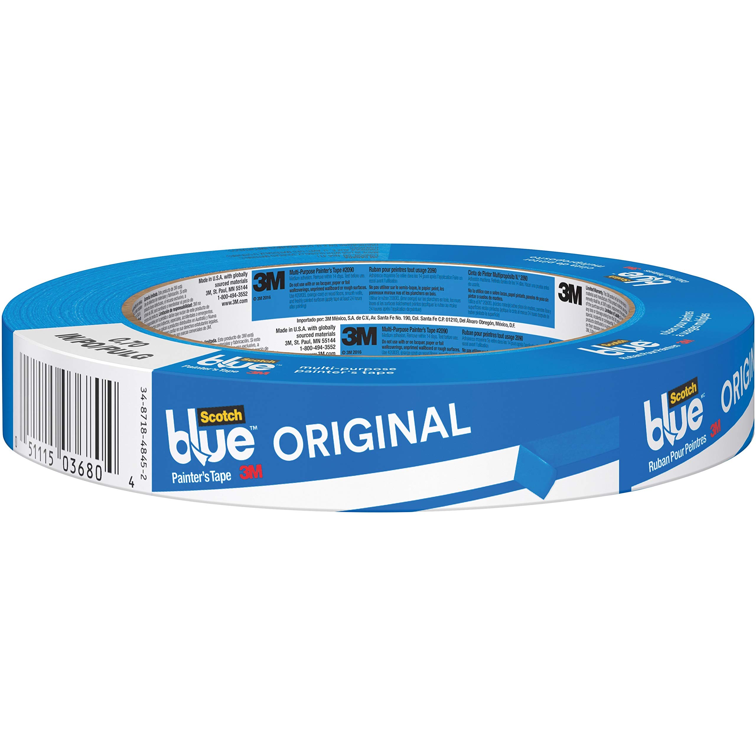 3M Scotch-Blue 2090 Safe-Release Crepe Paper Multi-Surfaces Painters Masking Tape, 27 lbs/in Tensile Strength, 60 yds Length x 3/4" Width, Blue