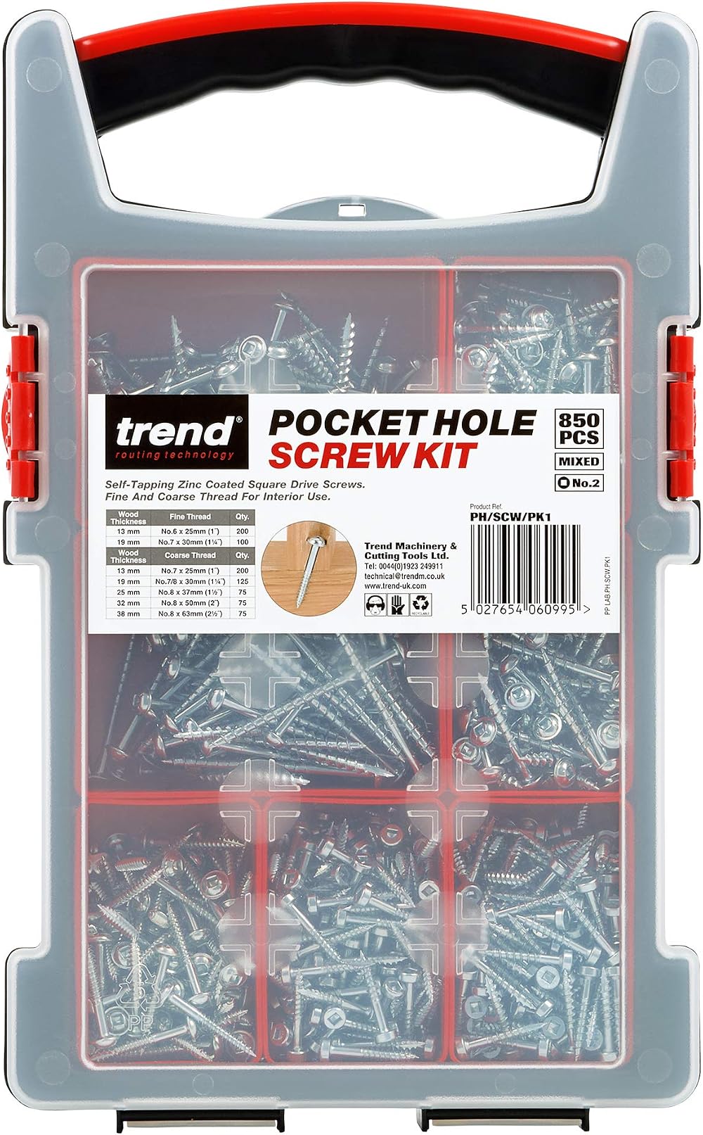 Trend Pocket Hole Screws 850 Assorted Zinc Coated Square Drive PH/SCW/PK1