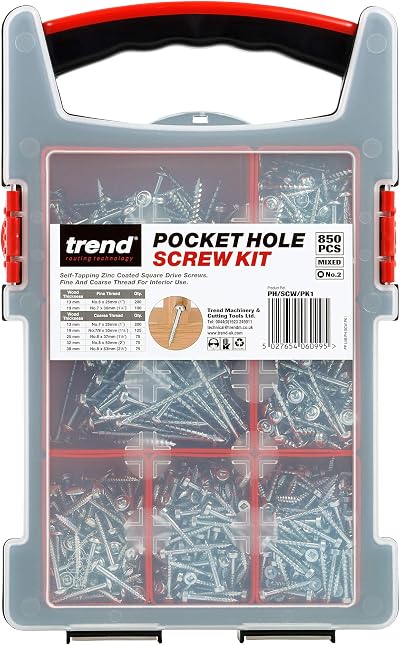 Trend Pocket Hole Screws 850 Assorted Zinc Coated Square Drive PH/SCW/PK1