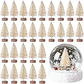 Sumind 96 Pieces Mini Bottle Brush Trees Small Artificial Christmas Trees with Wood Base Mini Sisal Tree for Xmas Party Table Craft Decor (Beige)