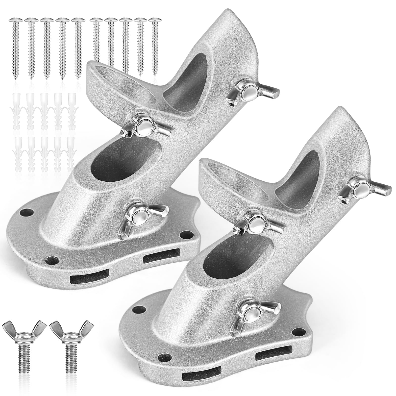 Photo 1 of Flag Pole Holder, Anovo Flag Pole Brackets Mount Outside House Heavy-Duty Aluminum Metal Rust Proof Bracket 1" Inner Diameter 2 Positions with Hardwares for Outdoor Wall Mounting Porch( Silver-2 Pack)