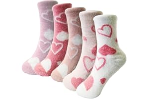 Valentines Day Gift for Her 5 Pairs Pink Fuzzy Socks Set Christmas Stocking Stuffers Women Gifts for Birthday Anniversary
