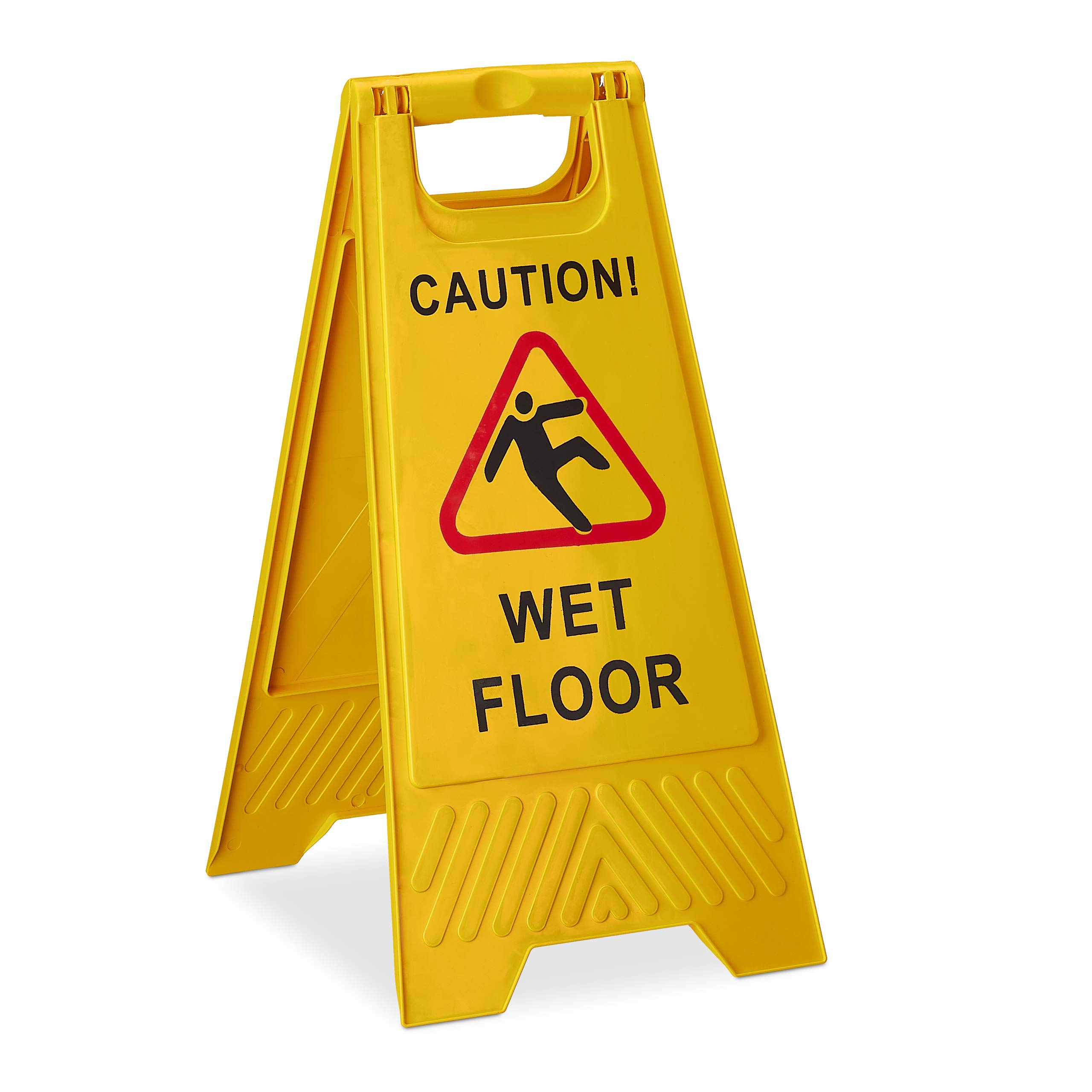 Relaxdays Plastic 'A' Frame Wet Floor Warning Sign, 2-sided, Foldable, Yellow, 57.5 x 29.5 x 37.5 cm