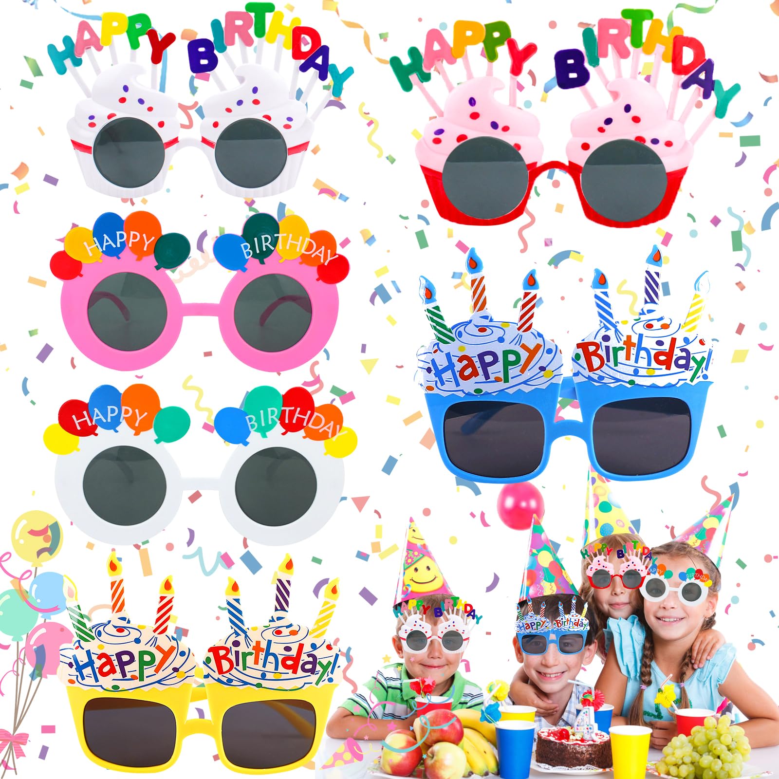 Pack of 6 Happy Birthday Party Novel Sunglasses, Party Sunglasses, Funny Glasses for Birthday, Birthday Party Photo Booth Props, Suitable for Adults and Children