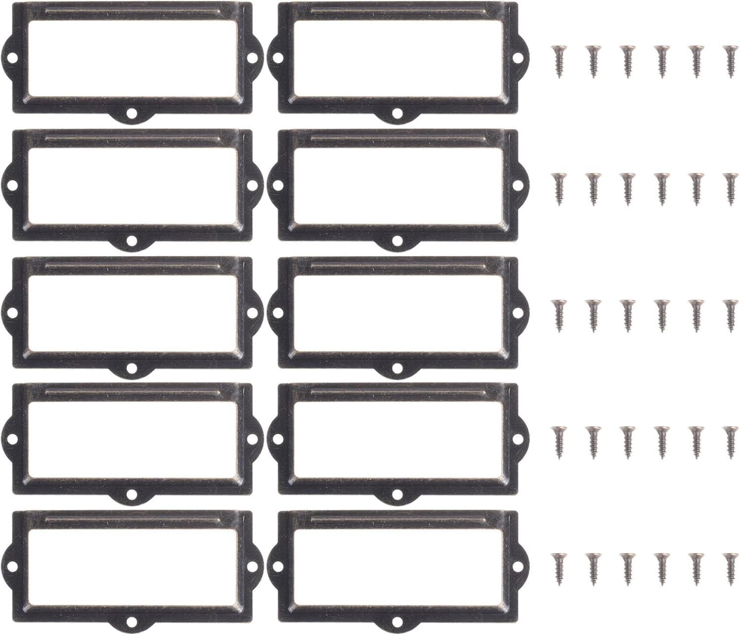 BCP 10pcs 90 x 42mm Bronze Color Metal Office File Cabinet Shelves Drawer Pull Name Card Business Card Label Holder Frames with Screws