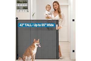 Bulubaky Extra Tall Safety Retractable Baby Gate Adjustable Wide Retractable Dog Gate Mesh Baby Gate Child Gate for Doorway, Hallway, Stair Gates for Kids or Pets (Black, 42" Tall x 55" Wide)