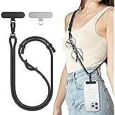 SURPHY Phone Lanyard, Adjustable Phone Strap Crossbody with 2 Pack Cell Phone Tether Tab, Premium Metal Buckles, Skin-Friendly, Universal Cell Phone Lanyard Crossbody for Women and Men, Black