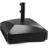 Maple99 Umbrella Base - Fillable Umbrella Pole Holder 2 Knobs, with Heavy Duty Windproof Design for Patio, Deck, Poolside, Garden. 4 Wheels, 2 Locks, Holds 125 lbs, Classic Black