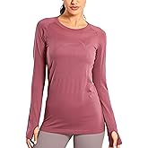 CRZ YOGA Women's Seamless Athletic Long Sleeves Sports Running Shirt Breathable Gym Workout Top Misty Merlot-Slim Fit X-Small