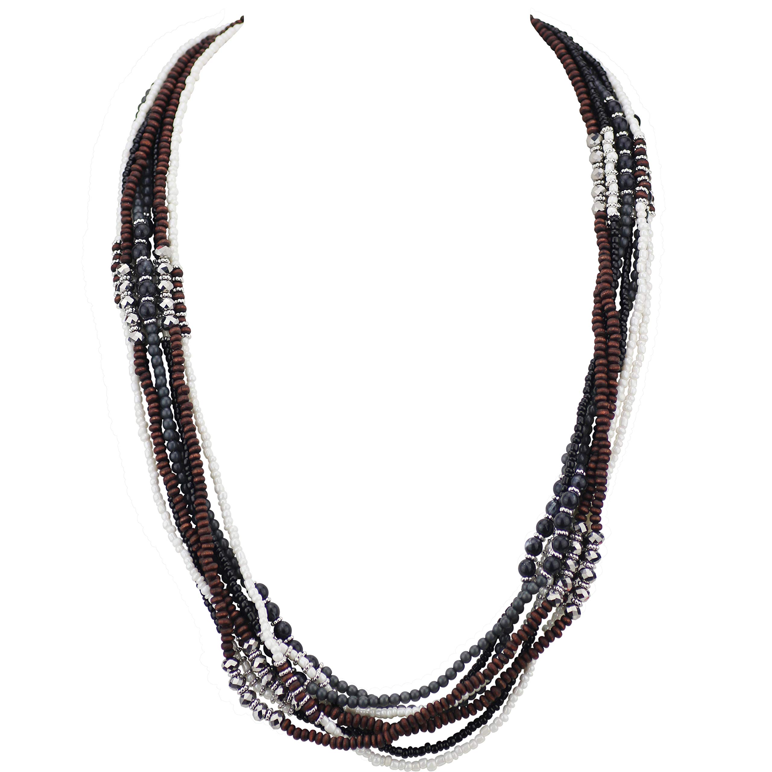 BOCAR Long Multiple Strand Handmade Beaded Statement 26" Necklace for Women (NK-10563-dark grey)