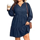 Talisea Plus Size Fall Dresses Casual Long Sleeve Corduroy Tunic V Neck Loose Flowy Ruffle A Line Tiered Short Babydoll Dress