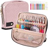 MYBAGZING Ergonomic Crochet Hook Set with Case 14 Sizes 2mm-10mmCrochet Kit | 14-size crochet hook kit with ergonomic hooks, stand-up organizer case, stitch markers and crochet accessories for Beginners