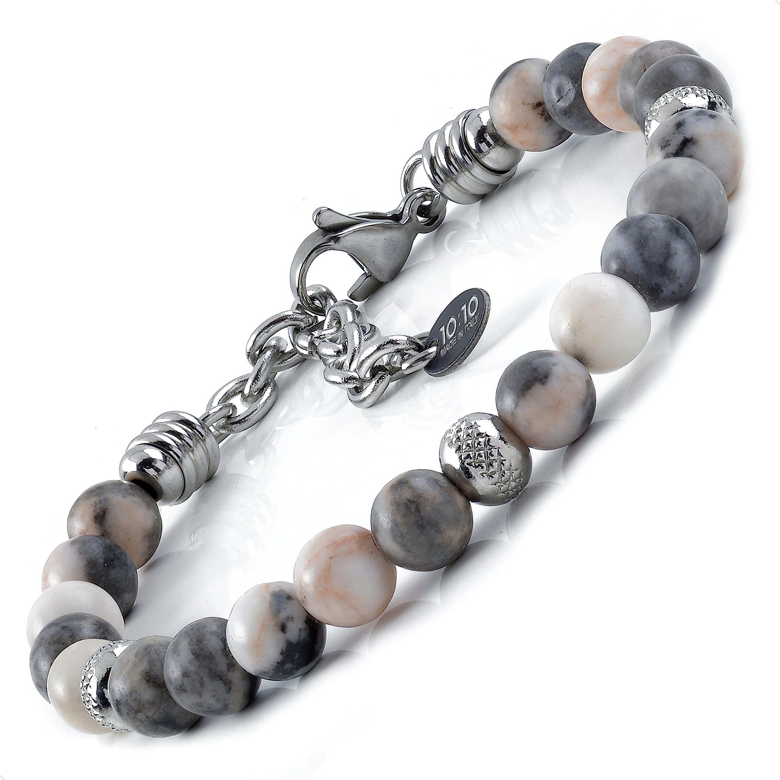 10:10 Bracelet with 6 mm natural jasper stones, stainless steel beads, very durable bracelet made in Italy ……, 21 cm, stone, 21 cm, Stone