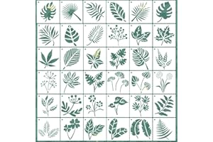 RESFLYAR 36 PCS Leaf Stencils for Painting, Reusable Flower Tropical Leaves Fern Palm Nature Stencils for Painting on Crafts Rock Wood Wall Tile Furniture Home Decor DIY Art Projects 4 x 4 Inch