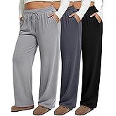 Neer 3 Pack Women's Plus Size Sweatpants Wide Leg High Waist Drawstring Yoga Lounge Joggers Open Bottom Pants with Pockets