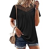 WIHOLL Womens Tops Short Sleeve Lace Shirts Summer Spring Tops Boho Trendy Beach Vacation Clothes Loose Fit