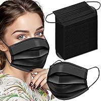 Black Disposable Face Masks, 100 Pcs Black Face Masks 3 Ply Filter Protection