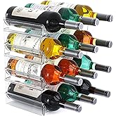 Plastic Water Bottle Organizer and Wine Rack Storage Holder,4 Tier 12 Containers Stackable Free-Standing Bottle Storage Rack for Kitchen Countertops, Table Top, Pantry, Bars, Cabinets, Fridge - Clear