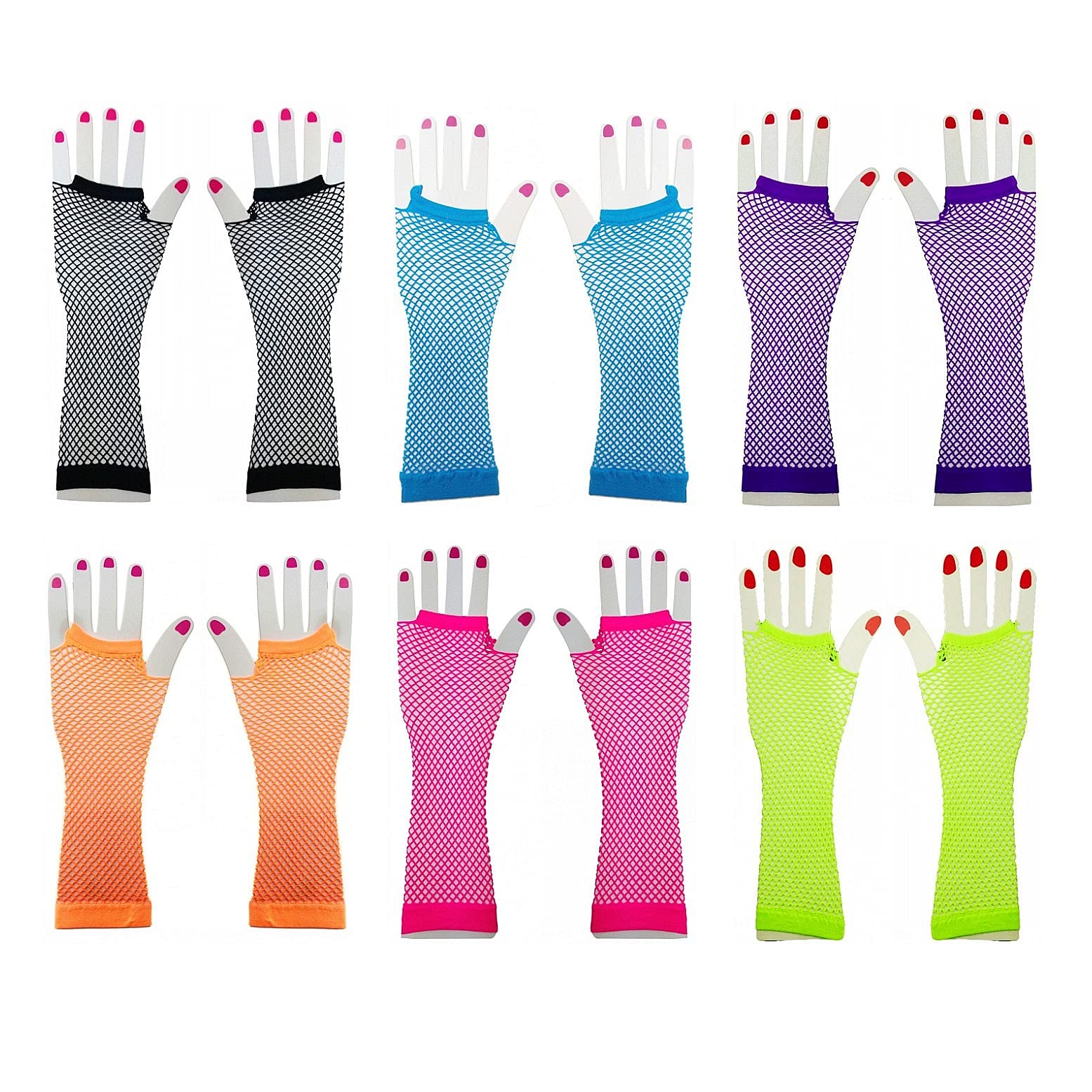 JZK 6 Pairs long women fingerless fishnet gloves party lady gloves costume party accessories for wedding anniversary birthday christening party