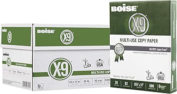 Amazon Com Boise X 9 Multi Use Copy Paper 8 5 X 11 Letter 92 Bright White 20 Lb 10 Ream Carton 5 000 Sheets Letter Paper Office Products