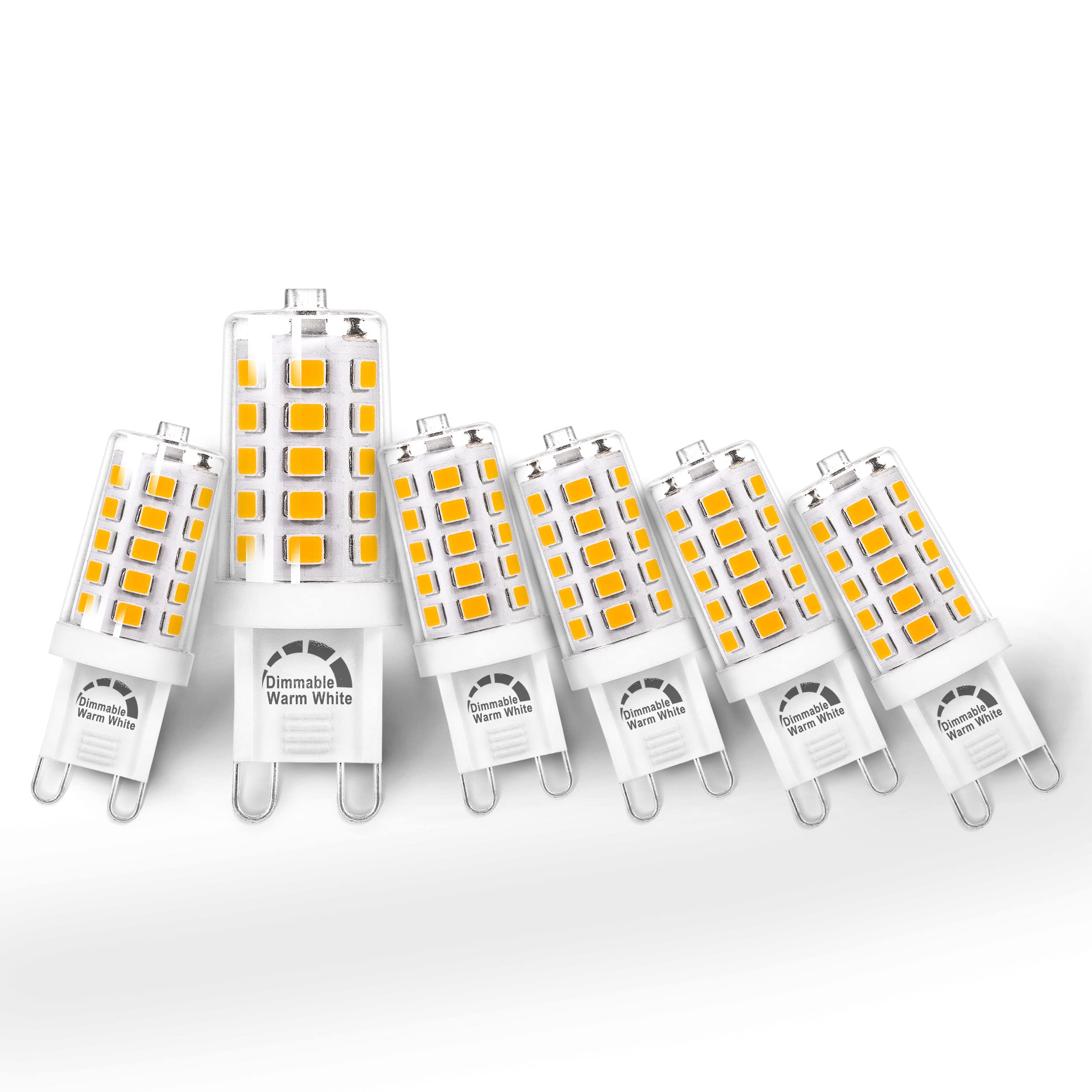 Photo 1 of Heifymi G9 LED Bulb Dimmable 5W 2700K Soft Warm White, Replace G9 40 Watt Halogen Equivalent, AC120V G9 Bipin Base LED Bulbs for Chandelier Light, 0-100% Dimmable, No Flicker, 400LM(6pack)